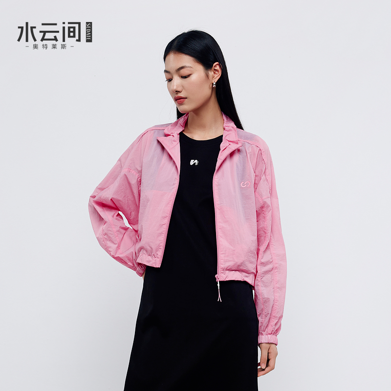 水云间户外穿搭玫红色短款小外套女翻领长袖上衣运动宽松2025夏季