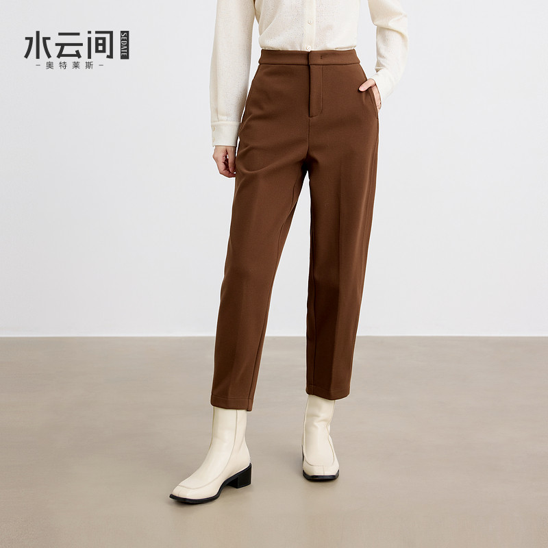 水云间咖色毛呢裤女加绒萝卜裤高腰休闲长裤子宽松显瘦2026冬新款