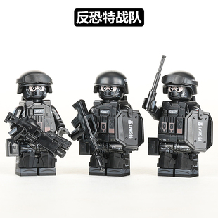 中国积木军事人仔警察特战队反恐特种兵益智拼装男孩子玩具模型