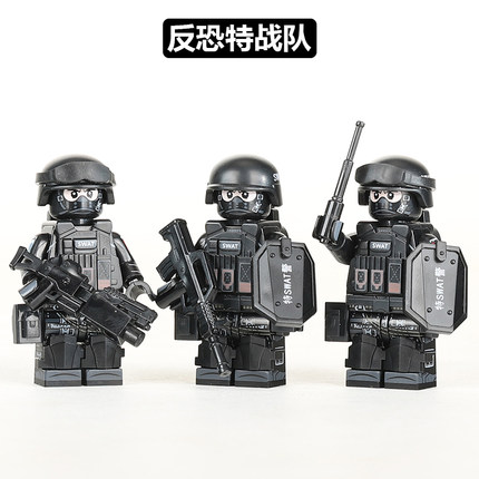 中国积木军事人仔警察特战队反恐特种兵益智拼装男孩子玩具模型