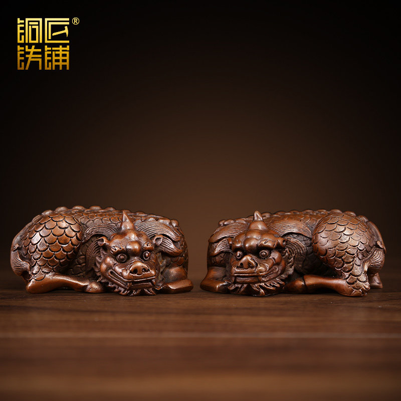 紫铜麒麟镇纸瑞兽把玩件手把件文房四宝镇纸镇尺铜工艺品教师礼品