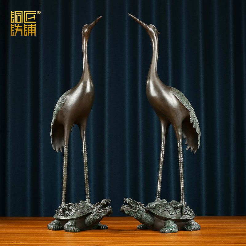 黄铜鹤摆件龙头龟鹤装饰品大号龟鹤延年铜工艺品仙鹤公司开业礼品