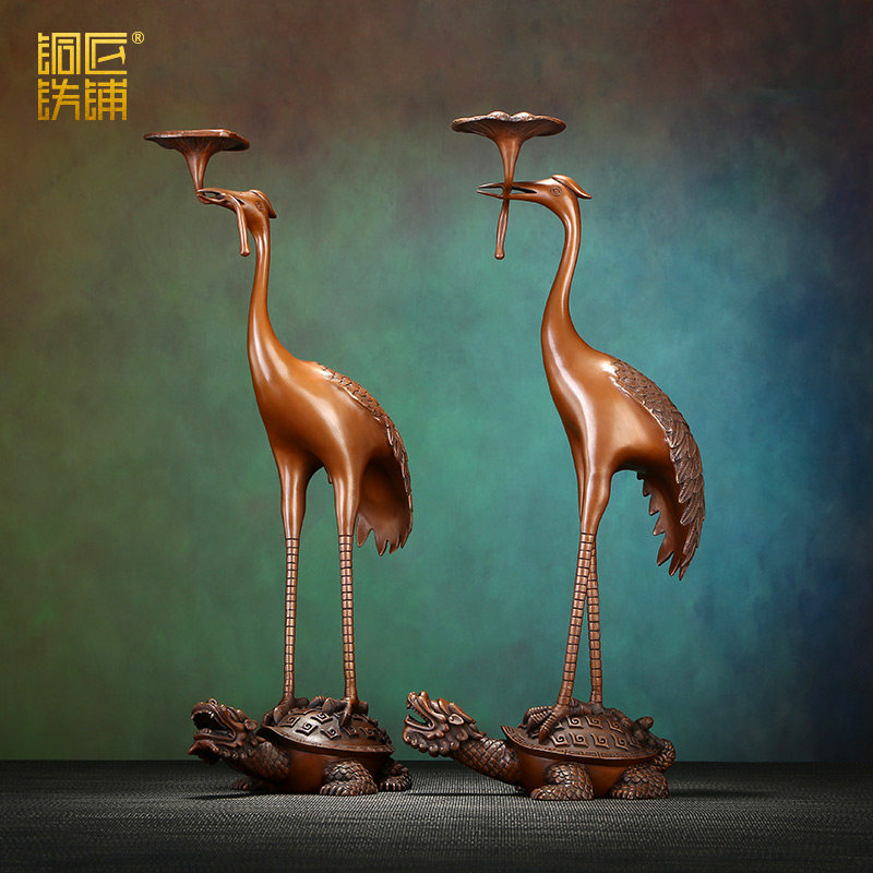 铜匠铁铺紫铜灵芝龟鹤摆件一对3766元