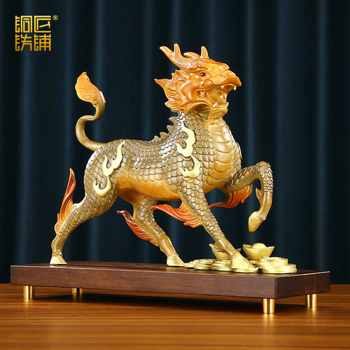 黄铜瑞兽摆件一对客厅玄关