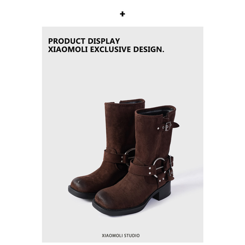 BROWN CHELSEA BOOTS WOMENS WINTER 2024 NEW SKINNY MARTIN BOOTS BRITISH STYLE PLATFORM WESTERN COWBOY BOOTS