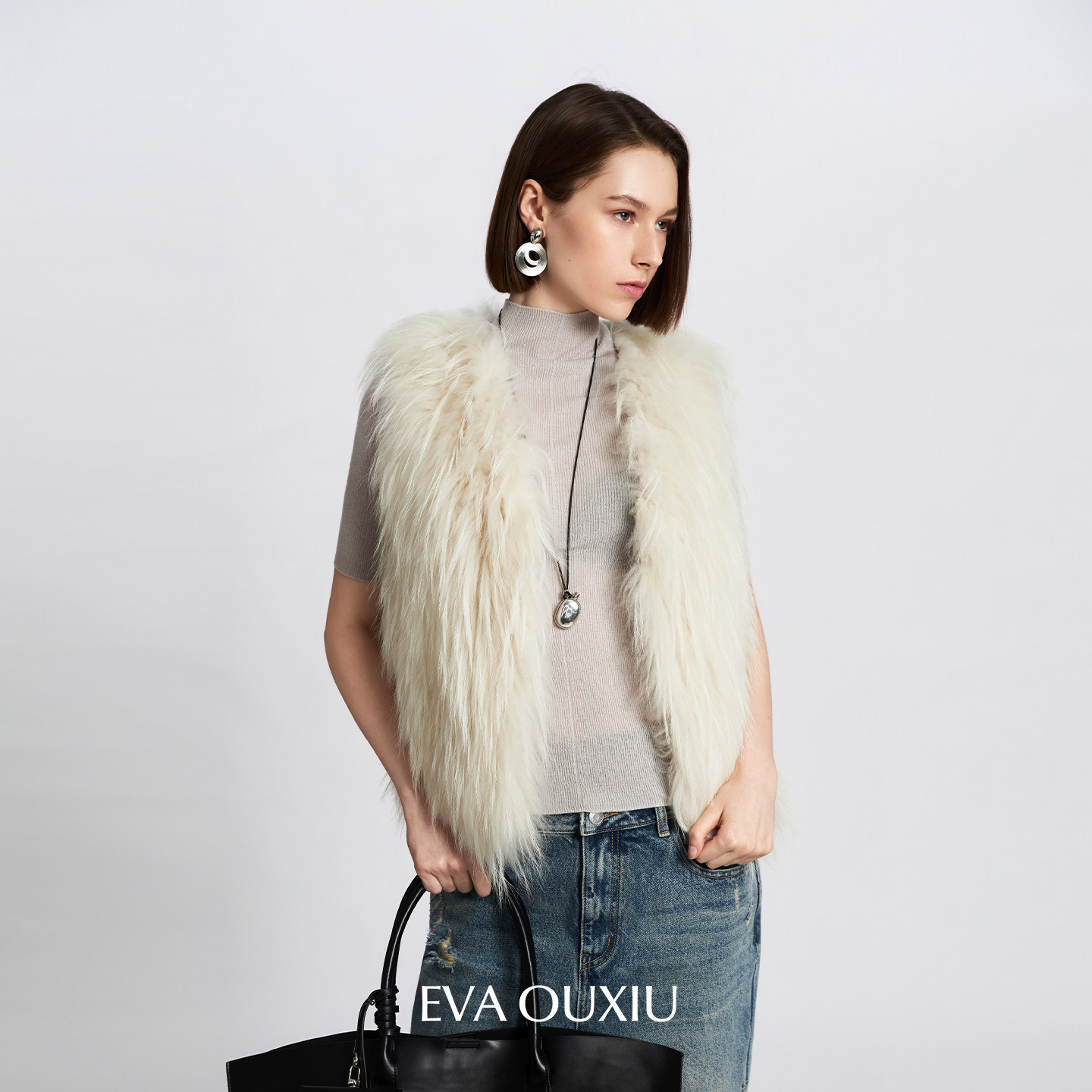 EVAOUXIU秋冬新万搭王V领无领皮草短款貉子毛外套高级感时髦马夹,女装/女士精品,皮草,淘宝优惠券,粉丝福利购,淘宝优惠卷