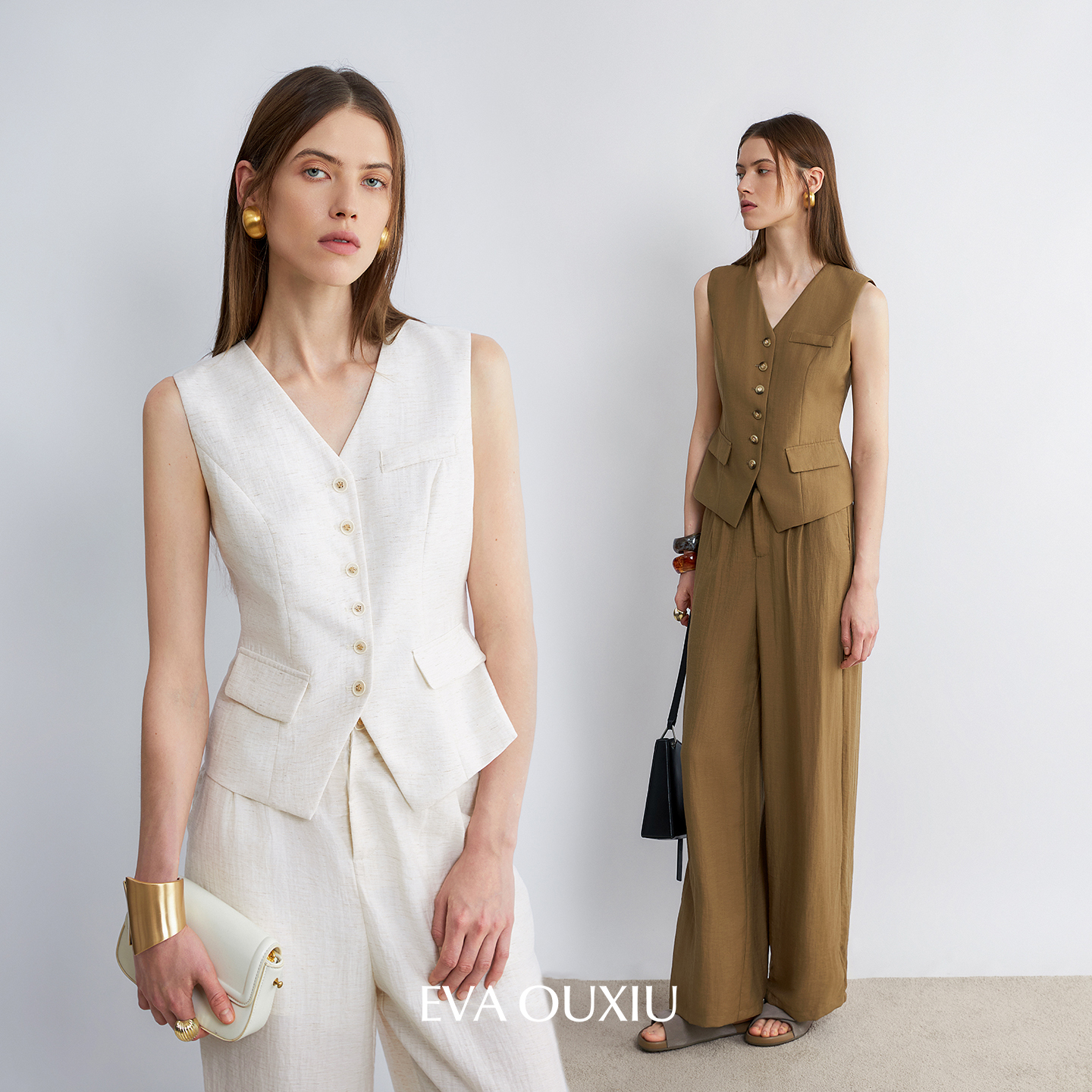 静奢老钱风马甲休闲裤两件套