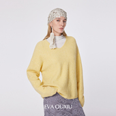 宽松显瘦奶酪黄色绵羊毛圆领套头衫 EVAOUXIU2025冬季 新商场同款