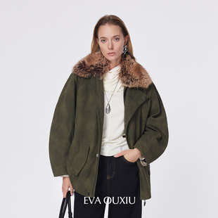保暖厚外套 韩系拼接派克服收腰中长款 EVAOUXIU商场同款 25秋冬新款