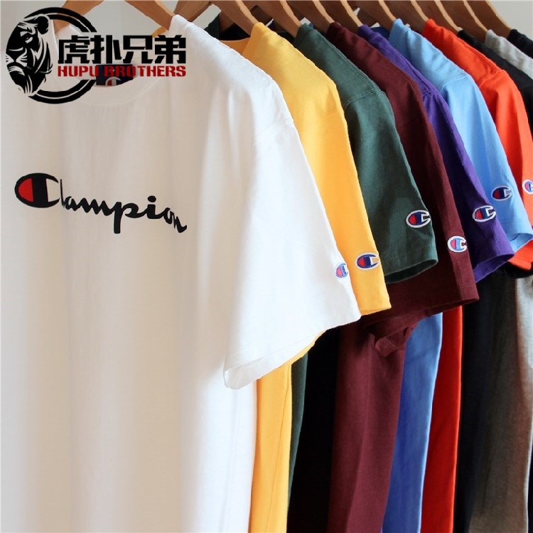 正品 Champion 冠军T恤 草写 字母大Logo印花棉男女情侣短袖潮牌