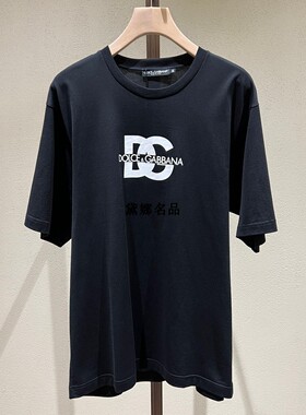 正品现货 DG 24春夏男士胶印LOGO纯棉黑色圆领短袖T恤半袖 G8PN9T