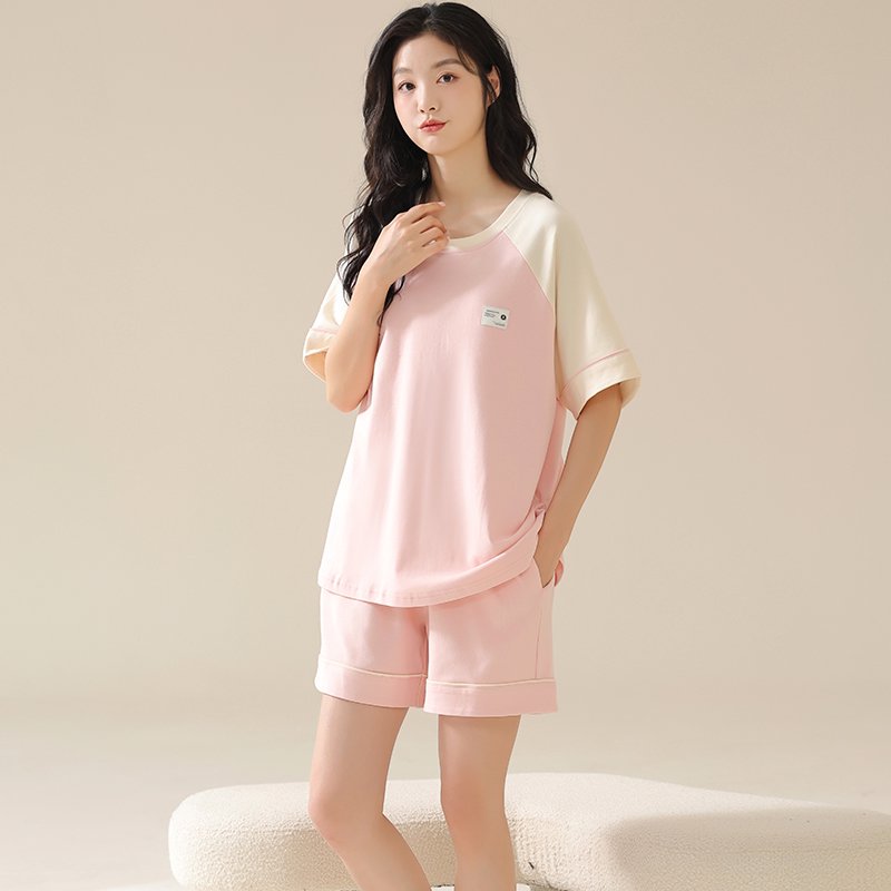 纯棉睡衣女款夏季带胸垫一体新款女士家居服套装夏天可外穿女