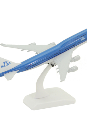 实心合金飞机模型波音B747-400荷兰皇家航空带起落架客机摆件19cm