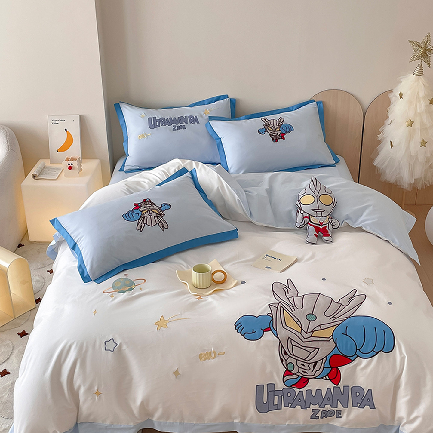 奥特曼全棉四件套儿童纯棉床上用品四季通用单人床单被套床笠款