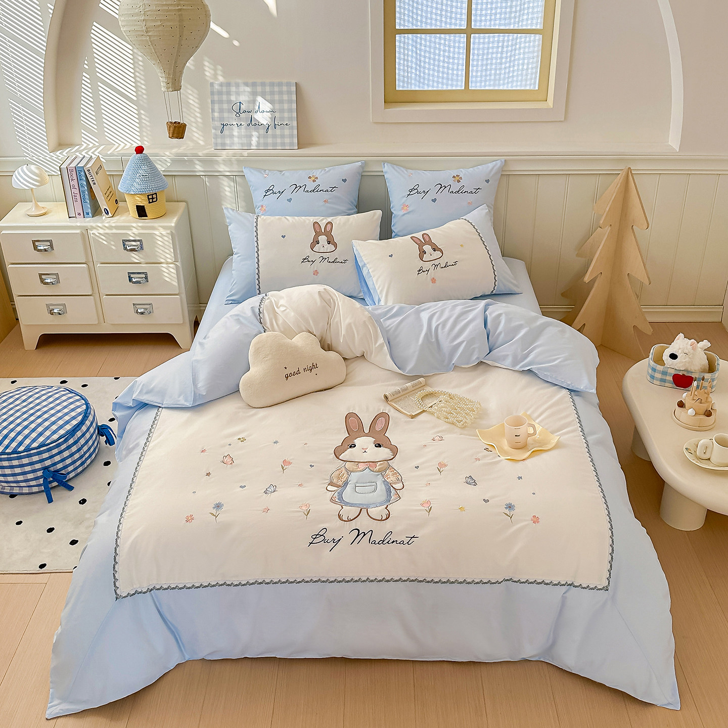 卡通可爱兔子床上四件套儿童1.8m彼得兔被套床单全棉三件套比得兔
