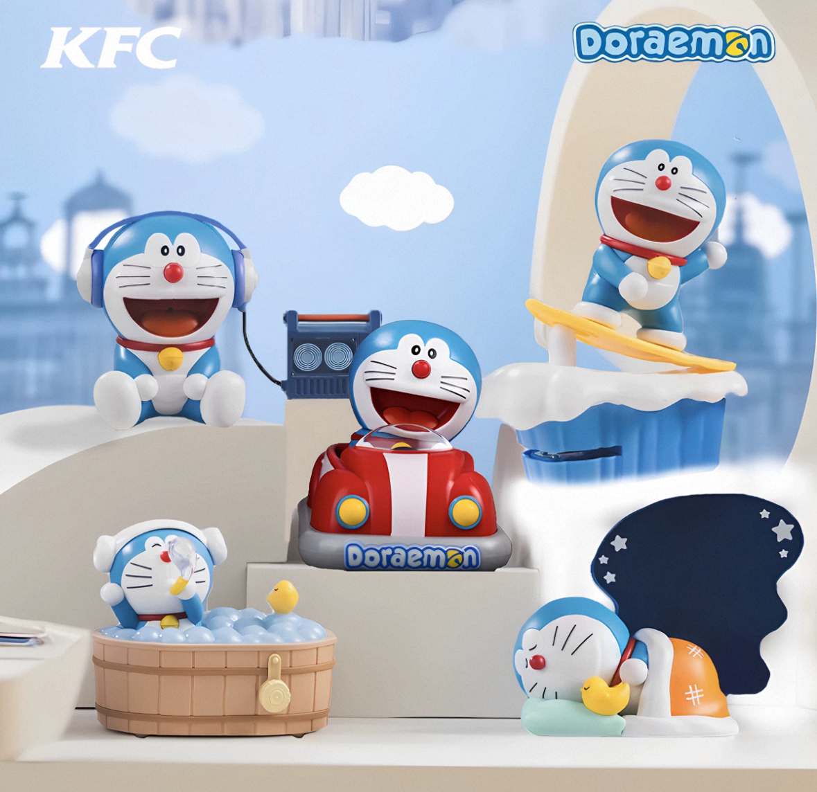 2025肯德基哆啦A梦KFC机器猫玩具小叮当猫小夜灯印章手办摆件公仔