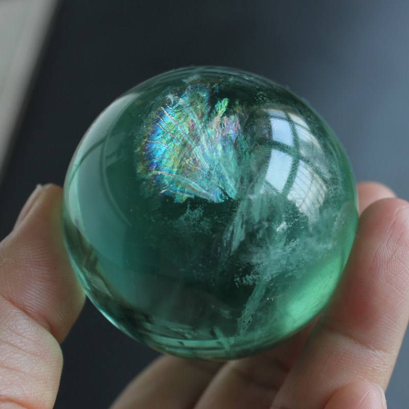 水玉冰魄天然绿萤石球把玩彩色莹石圆球手把件健身球好货不多送座