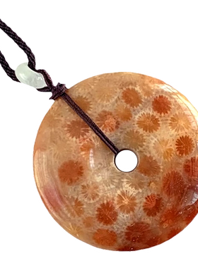 天然珊瑚玉平安扣珊瑚化石圆牌