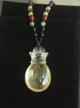 天然雕刻钱袋水晶毛衣链吊坠