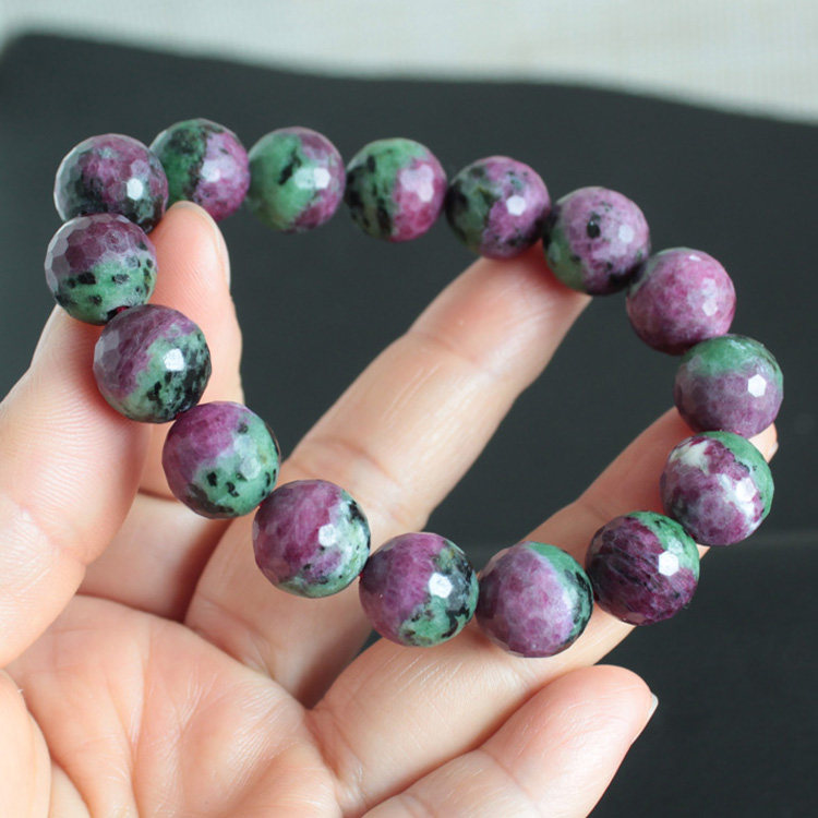 水玉冰魄天然红绿宝手链 大号刻面手串 红宝石绿帘石聚宝盆 实物