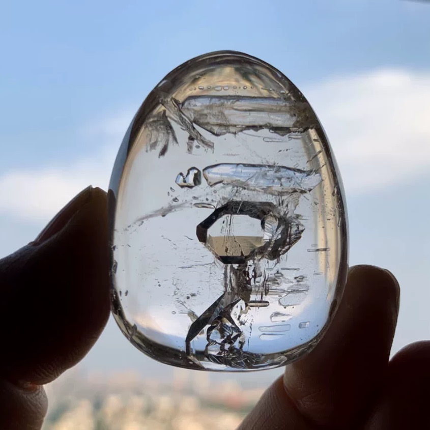 天然白水晶吊坠晶中晶项坠