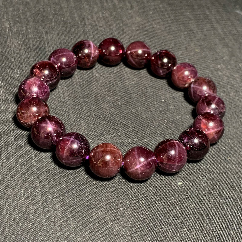 天然星光石榴石手链玫红玫紫充填