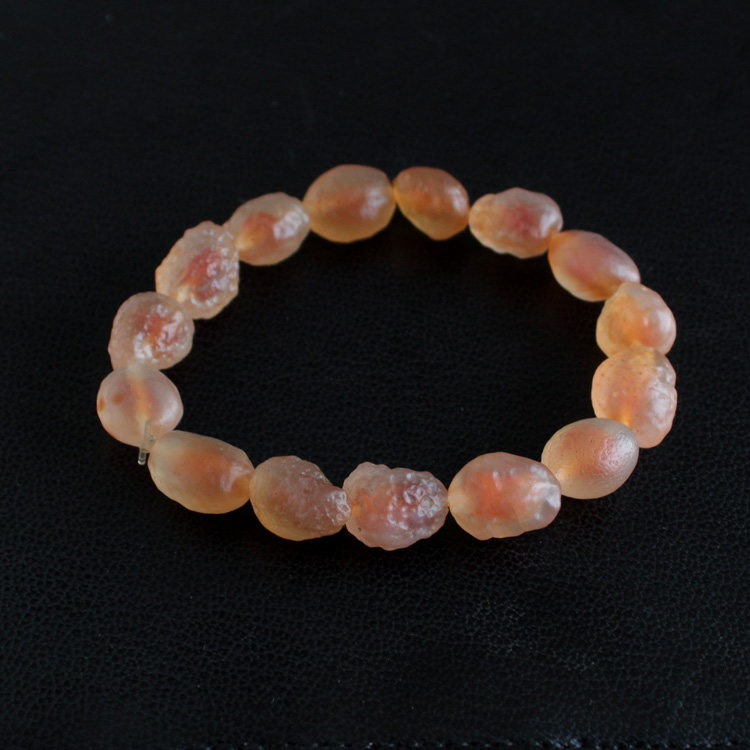 天然阿拉善玛瑙手链 水玉冰魄冰糖心籽玛瑙原石手串原皮原色实物