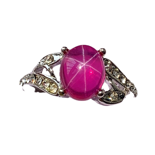 水玉冰魄人造红宝石镶嵌戒指 米子六芒星光 水晶指环