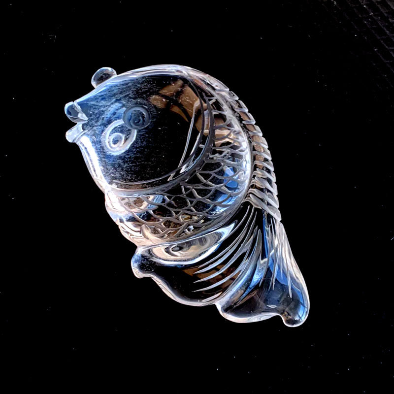 天然白水晶雕刻鲤鱼把玩