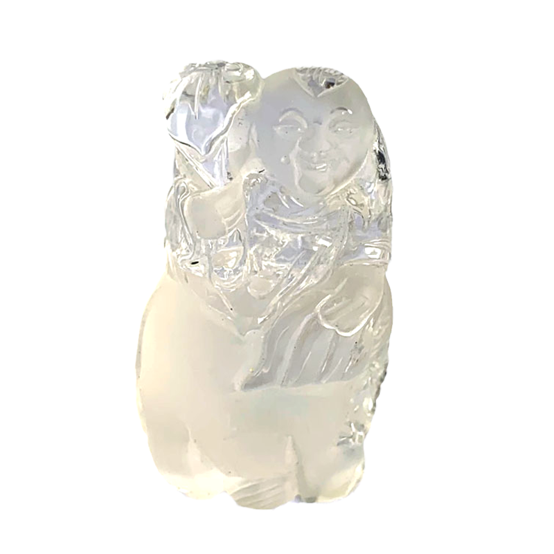 天然白水晶雕刻佛把玩