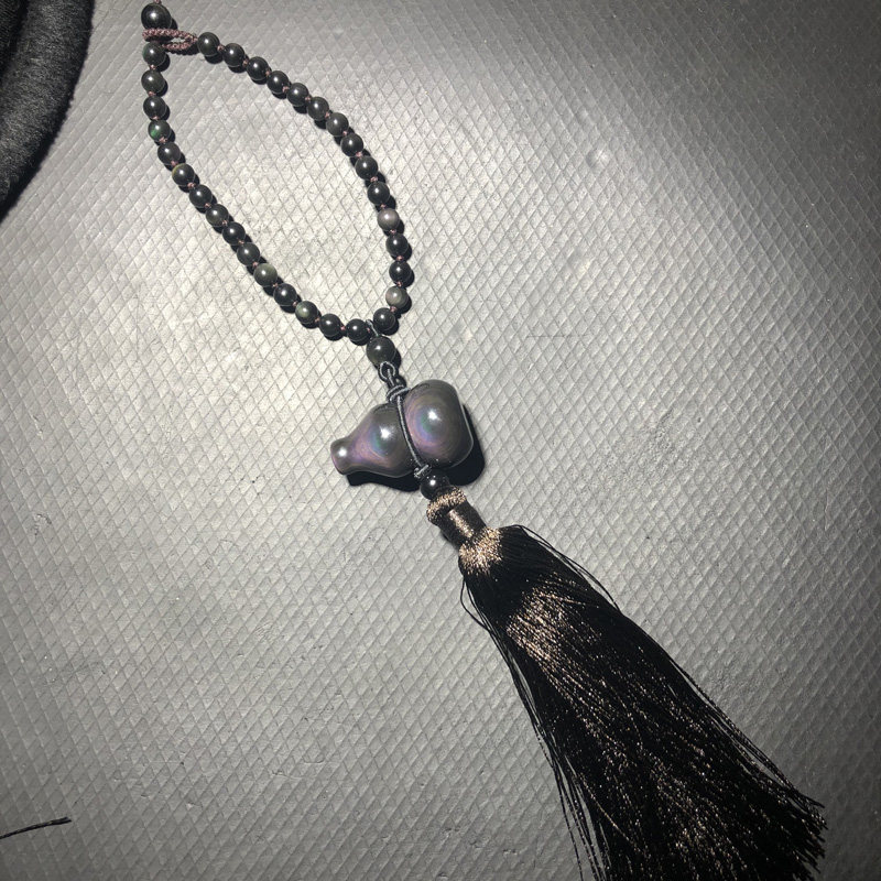 天然黑曜石挂饰彩虹眼小葫芦