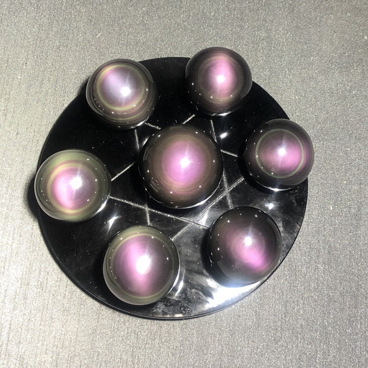 水玉冰魄大号天然黑曜石七星阵摆件家居店铺摆饰彩虹眼圆月眼实物