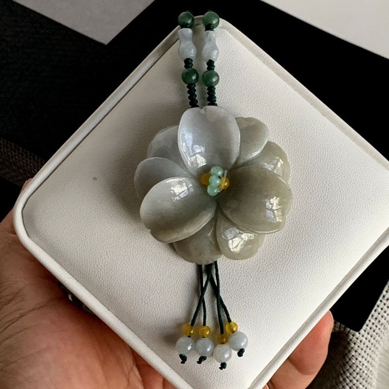 天然翡翠莲花A货吊坠项链毛衣链