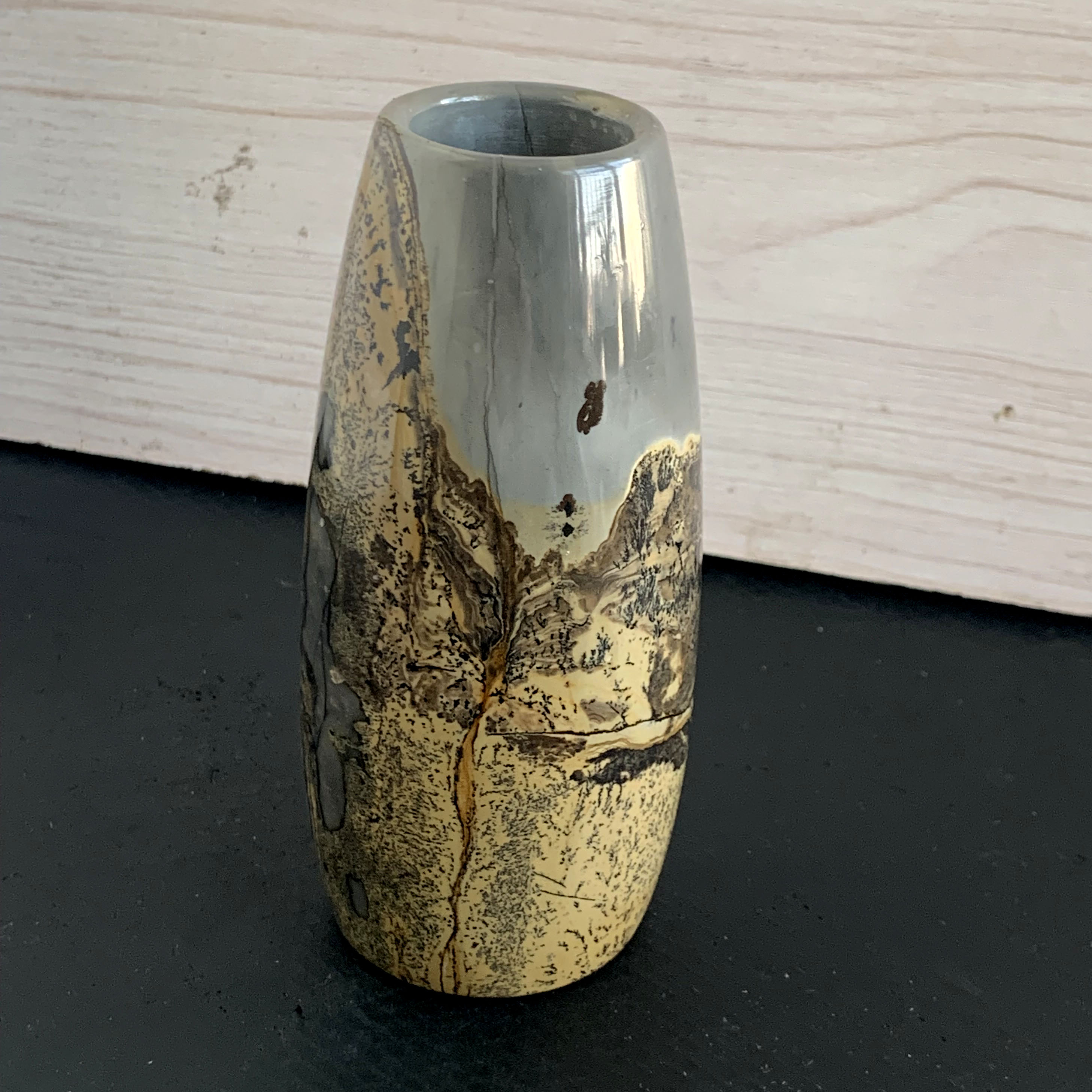 平平安安天然草花石花瓶摆件细长款国画石笔筒家居办公插花实物