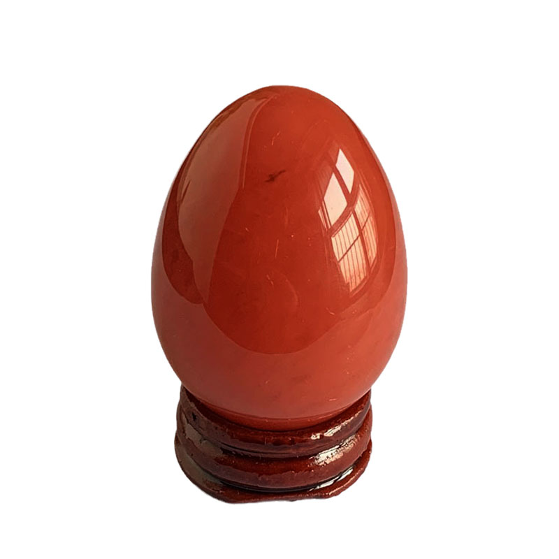 水玉冰魄红色熔炼晶鸡蛋把玩 手把件  小摆件人造水晶送底座