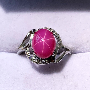 水玉冰魄人造红宝石镶嵌戒指 米子六芒星光 水晶指环