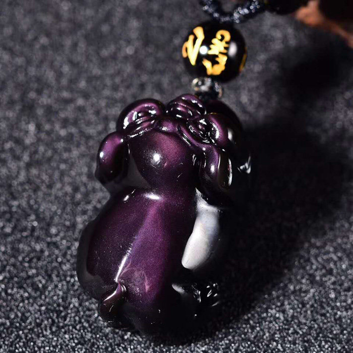 水玉冰魄天然黑曜石彩虹眼发财猪吊坠 金曜石小猪项链配件钥匙扣