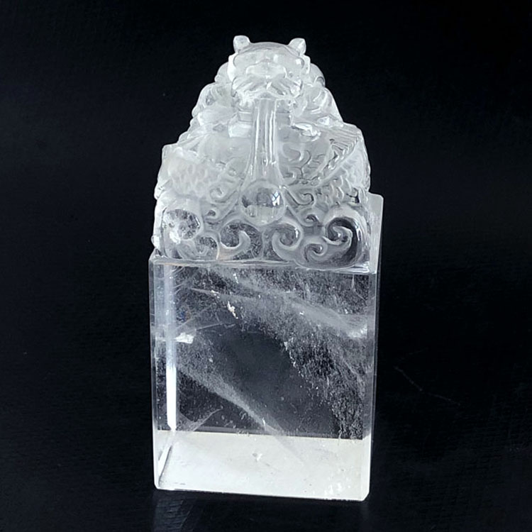 龙戏水印章天然白水晶雕刻蟠龙方章书画收藏闲章风水刻字龙吐珠