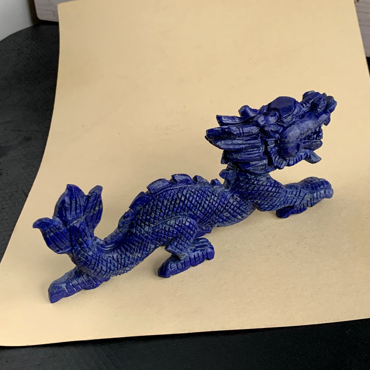 天然青金石雕刻龙摆件艳蓝原色