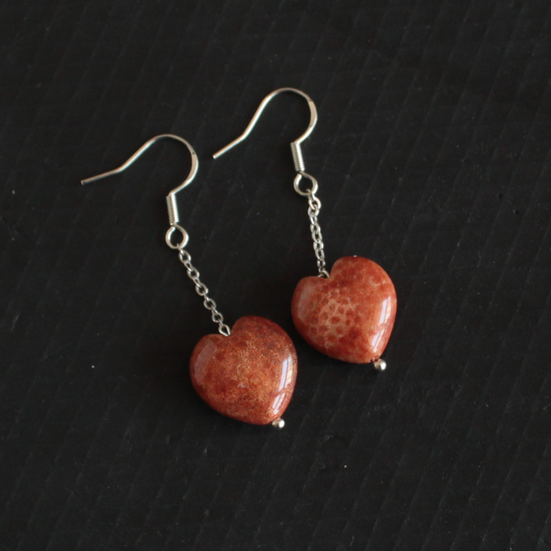 水玉冰魄天然珊瑚玉耳环 原石耳勾 珊瑚化石耳饰少女之心一物一图