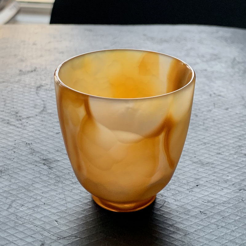 精品玛瑙杯天然黄玉髓酒杯古意传承茶具双面抛光高水杯玉石杯实物