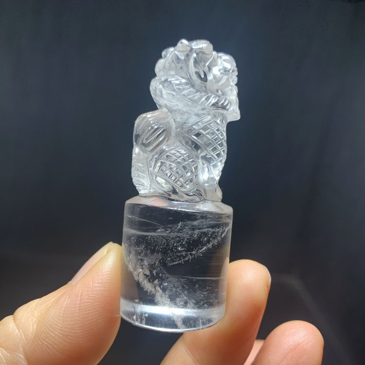 天然白水晶雕刻麒麟印章立体圆章书画首尾章实刻字定制实物