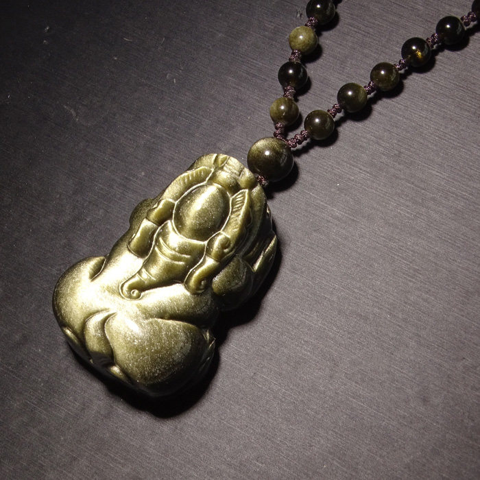 水玉冰魄 天然金曜石貔貅吊坠大号 金曜石项链 毛衣链 送珠链