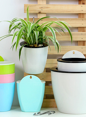 懒人自吸水半壁挂花盆储水种植盆水土混养盆栽培垂吊树脂塑料花盆