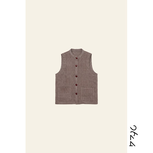 【断藤·亚麻旧织】法国100亚麻编织色织庞贝红女装马甲62LS1142