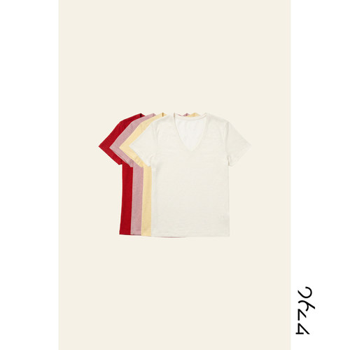 【蜜桃·亚麻织物】亚麻混纺双层光边蜜桃领女装短袖T恤62LS0271