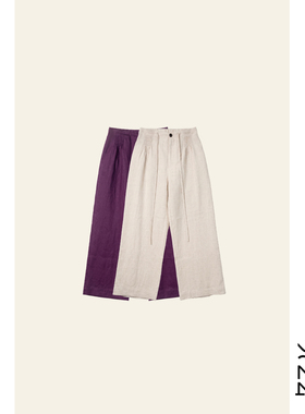 【亚麻织物】100雨露麻手工褶皱松弛感女装直筒阔腿裤62LS0376