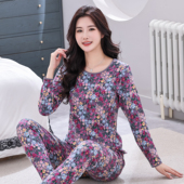 棉毛衫 秋衣秋裤 保暖大红 纯棉内衣套装 意大莱女士中老年加肥加大码