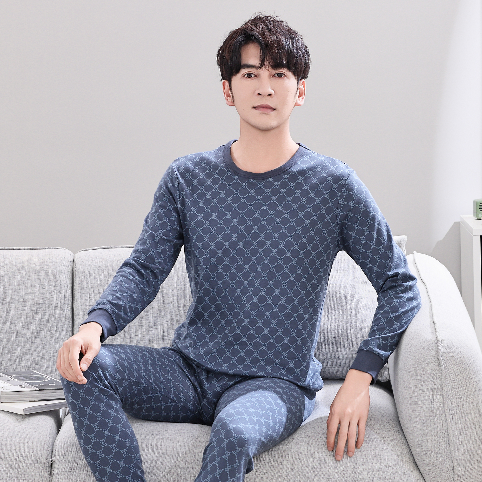 意大莱男士保暖内衣男款薄款上衣裤子秋衣秋裤套装纯棉衬衣衬裤