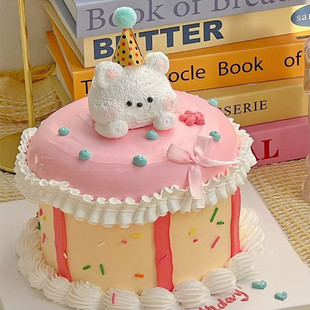 线条情侣小狗蛋糕装 饰插件婚纱奶油熊兔蛋白糖烘焙可食用成品摆件